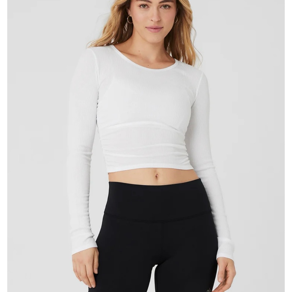 ALO yoga white long sleeve ribbed top size small